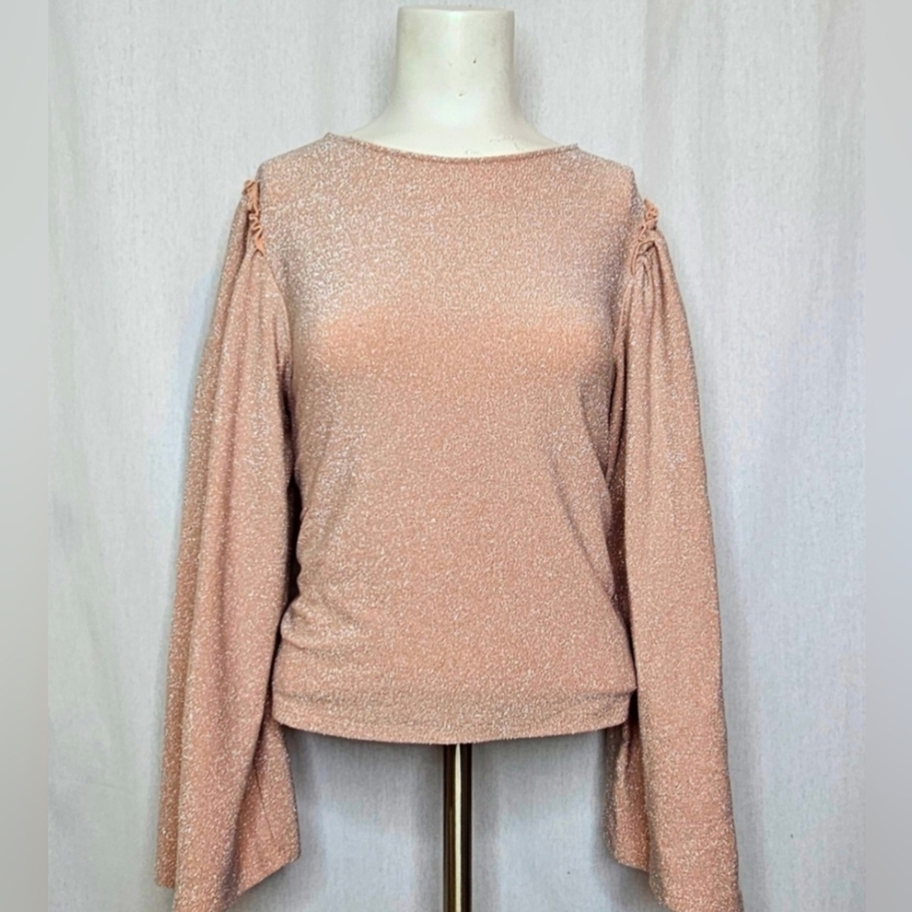 Express Blush‎ Pink Metallic Shimmer Blouson Sleeves Blouse Size S